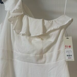 Francesca's Collections Cream One Shoulder Dress